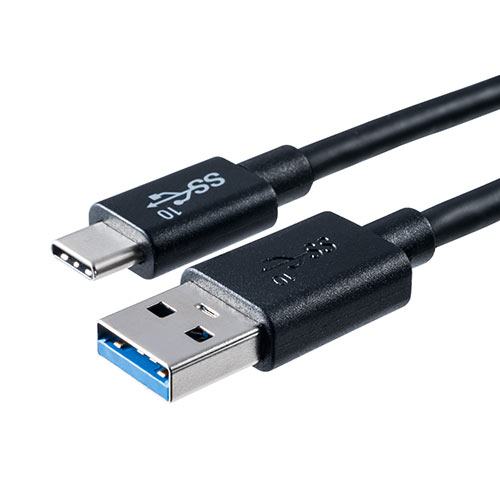 USB3.1 Gen2に対応した、USB Type-C/USB Aケーブル。対応接続機器の充電やデータ転送が可能。Gen2対応で、通信速度はUSB2.0の約20倍の、10Gbps。ケーブル長1m。最大3A対応。USB認証取得品。黒色。