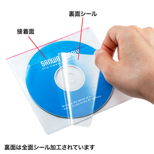 サンワサプライ 雑誌等にピタッと貼れる裏面シール加工を施したdvd Cd用スリーブケース ティアテープ付き 50枚入り Fcd Ft50w 激安通販のイーサプライ