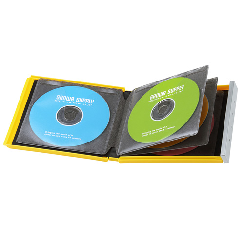 ディスクケース(8枚まで収納・メディア・DVD・CD・ブルーレイ対応・保管・保護・イエロー・ポータブル・ハードタイプ) FCD-JKBD8Y サンワサプライ