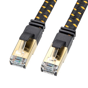 LANケーブル(カテゴリ8・メッシュ・フラット・ブラック・40Gbps・より線・STP・0.5m)