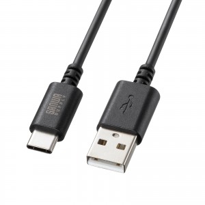 Type-C-Aケーブル（USB2.0規格・5V3A・USB-IF認証品・最大480Mbps・PVC素材・二重シールド構造・金メッキピン・約2m・ブラック）