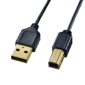 取り回しがしやすい極細USBケーブル。極細USBケーブル(USB2.0 A-Bタイプ、0.5m・ブラック) KU20-SL05BK サンワサプライ