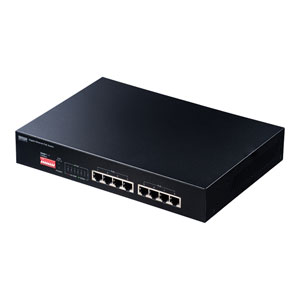 スイッチングハブ(ギガビット・8ポート・電源内蔵・金属筐体・最長180m・PoE給電) LAN-GIGAPOE81 サンワサプライ