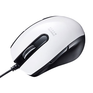 有線マウス(ケーブル接続・ブルーLED・5ボタン・DPI切替・左右対称・小型・ボタン割付対応・ホワイト・サンワサプライ)