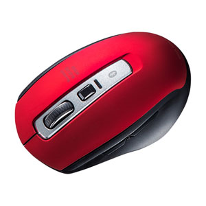 マウス(Bluetooth・ワイヤレス・無線・静音・ブルーLED・5ボタン・高感度・レッド・中型)