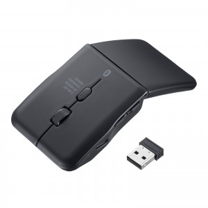 マウス（薄型・Bluetooth ＆ USB Aワイヤレス・5ボタン・戻る進むボタン・USB充電式・IRセンサー・折りたたみ式・マルチペアリング対応・ポーチ付き・ブラック）
