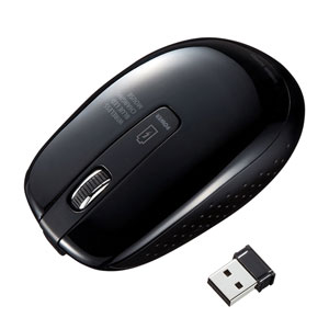 静音ワイヤレスマウス(無線・2.4G・ブルーLED・3ボタン・左右対称・充電式・電池交換不要・中型・ブラック・サンワサプライ)