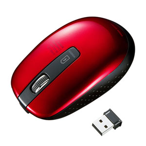 静音ワイヤレスマウス(無線・2.4G・ブルーLED・3ボタン・左右対称・充電式・電池交換不要・中型・レッド・サンワサプライ)