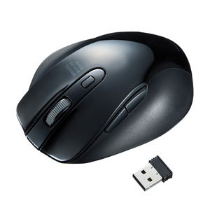 ワイヤレスマウス(無線・2.4G・ブルーLED・5ボタン・DPI切替・電池式・中型・ブラック・サンワサプライ)