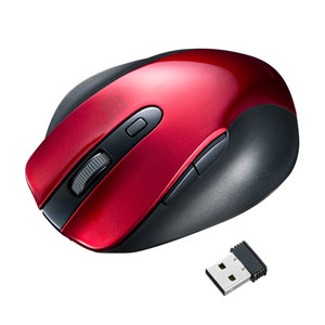 ワイヤレスマウス(無線・2.4G・ブルーLED・5ボタン・DPI切替・電池式・中型・レッド・サンワサプライ)