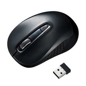 ワイヤレスマウス(無線・2.4G・ブルーLED・3ボタン・DPI切替・左右対称・電池式・中型・ブラック・サンワサプライ)