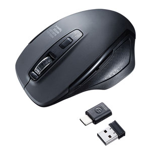 ワイヤレスマウス(静音・ブルーLED・USB A/Type-Cレシーバー・大型・ブラック)