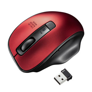 静音ワイヤレス・Bluetooth接続対応コンボマウス(無線・2.4G・Bluetooth・ブルーLED・5ボタン・DPI切替・電池式・中型・レッド・サンワサプライ)