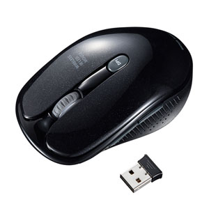 静音ワイヤレスマウス(無線・2.4G・IR LED・5ボタン・DPI切替・電池式・中型・色落ちしない・ブラック・サンワサプライ)
