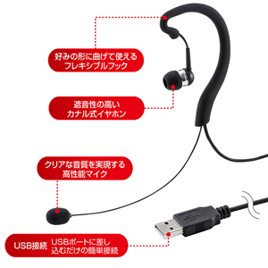 サンワサプライ Usbヘッドセット 片耳タイプ カナル型イヤホン Mm Hsusb15bk 激安通販のイーサプライ