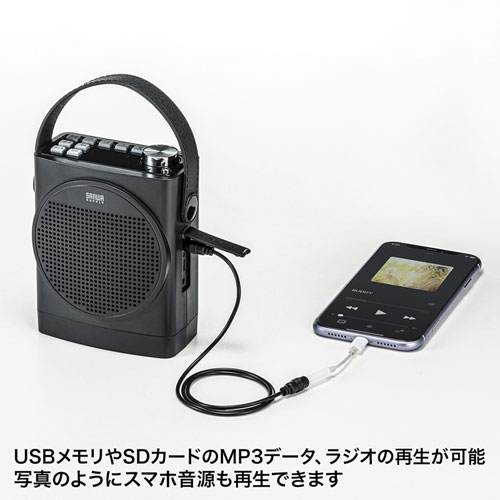 拡声器 ワイヤレス ポータブル 充電式 ヘッドマイク付き プレゼン イベント 最大10w 音楽再生 Fmラジオ再生 Mm Spamp12 激安通販のイーサプライ