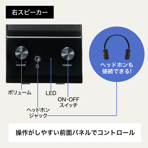 スピーカー 2ch アンプ内蔵 最大出力10w ヘッドホン端子 ケーブル延長可 ブラック Mm Spl14bk 激安通販のイーサプライ