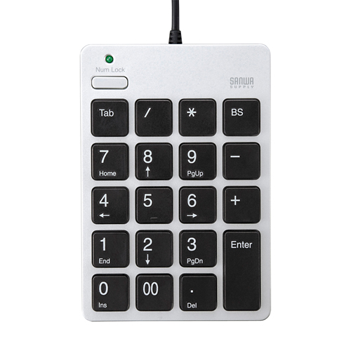 【サンワサプライ】凹凸が少なく手入れのしやすいアイソレーションタイプのUSBテンキー(シルバー)