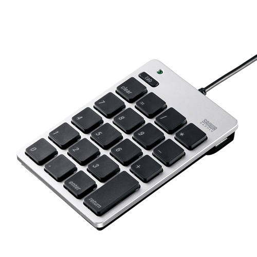 【サンワサプライ】Mac用テンキー(USB2.0ハブ付・シルバー)