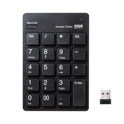 ワイヤレステンキー(USB・TAB付・電池・NumLock非連動・ブラック)