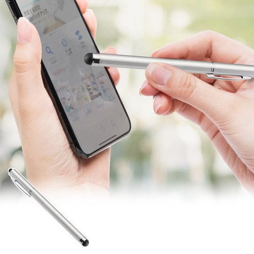 【サンワサプライ】タブレット・スマートフォン タッチペン(ペン先2種類・シルバー)(iPad mini2 (Retina)、iPad5 (Air) 対応製品)
