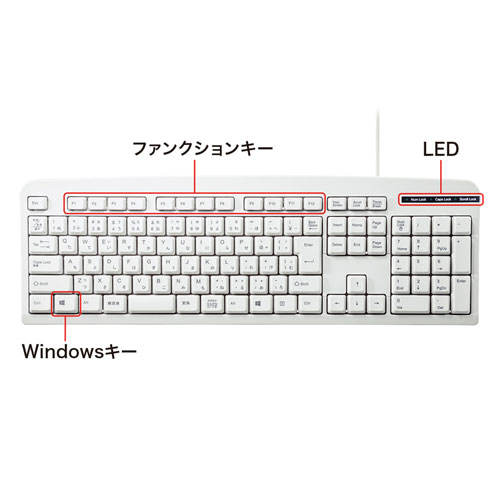 キーボード 109キー Jis日本語配列 有線 Ps 2 シンプル メンブレン ホワイト Skb 109ln2 通販ならイーサプライ