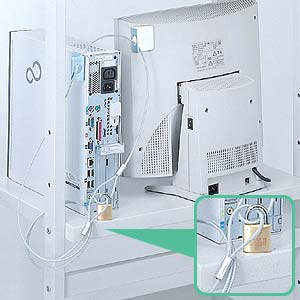 金具を両面テープでパソコンなどに貼り付けるだけの簡単ロックタイプの、セキュリティーロックシステム