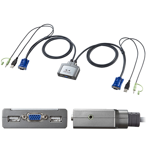 パソコン切替器(USB・ノートPCにも対応・自動・ケーブル一体型・2:1・コンパクト) SW-KVM2AUUN サンワサプライ