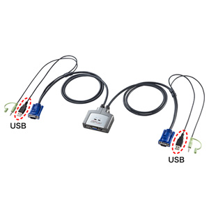 パソコン切替器(USB・ノートPCにも対応・自動・ケーブル一体型・2:1・コンパクト) SW-KVM2AUUN サンワサプライ