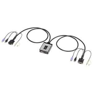 パソコン切替器(フルHD・WUXGAにも対応・DVI・USB接続・自動・2:1・エミュレーション機能・ケーブル一体型・コンパクト) SW-KVM2DUN サンワサプライ