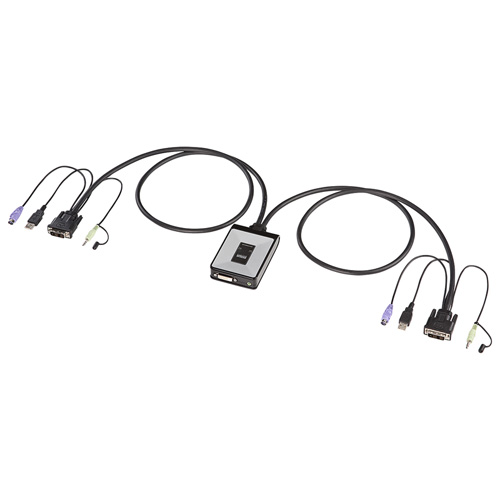パソコン切替器(WUXGA・フルHDにも対応・DVI・PS/2・USB接続・自動・2:1・ケーブル一体型・エミュレーション機能・コンパクト) SW-KVM2DXN サンワサプライ