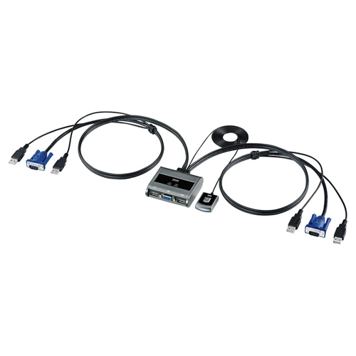 パソコン切替器(VGA・USB対応・自動・2:1・コンパクト・ケーブル一体型・手元スイッチ付き) SW-KVM2UUSN サンワサプライ