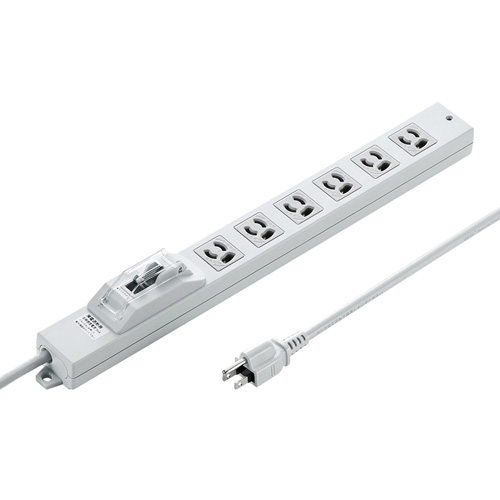 漏電ブレーカータップ(オフィス・工場用・3P・6個口・1m) TAP-BR36L-1 サンワサプライ