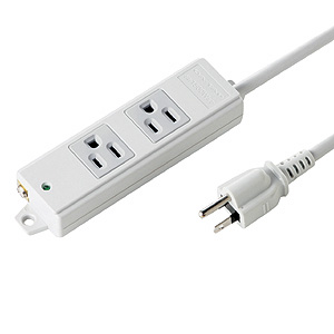 【サンワサプライ】3P・2個口・3Pプラグ1mコード・マグネット付き簡易包装の(工事物件)電源タップ TAP-K2N-1