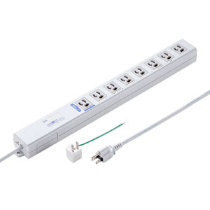 3P・8個口（パソコン用×1、連動×4、非連動×3、ボックス型)・3P（変換アダプタ付き）プラグ2mコード・パソコン連動タップ TAP-RE4MN サンワサプライ