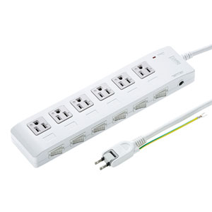 電源タップ(3P・6個口・2m・省エネ・雷ガード・トラッキング火災予防・個別スイッチ)