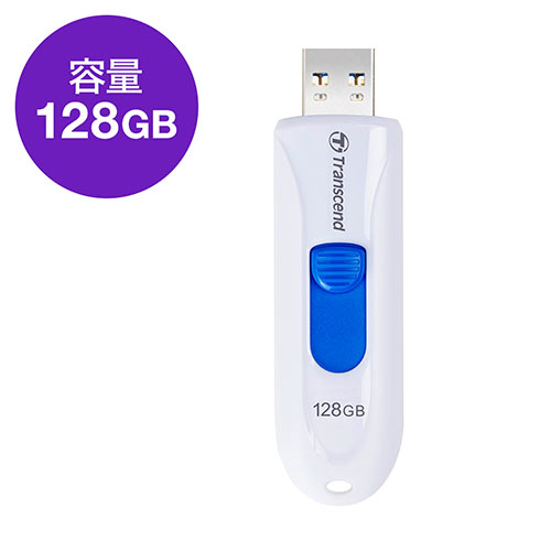 Transcend　USBメモリ　128GB　USB3.1Gen1(USB3.0)　キャップレス　スライド式　JetFlash 790　ホワイト　TS128GJF790W