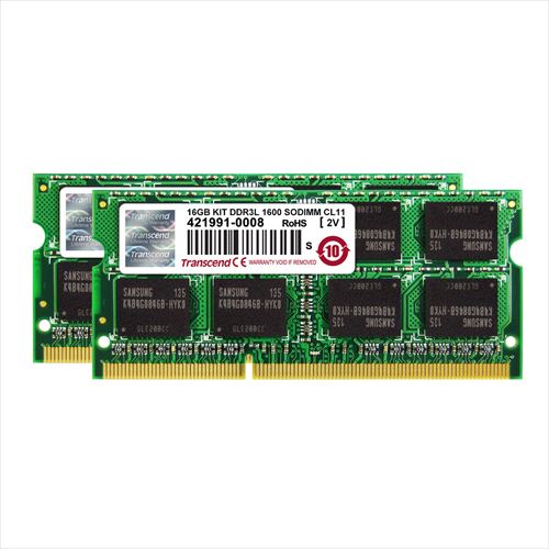 Transcend ノートPC用増設メモリ 16GB(8GB×2) DDR3L-1600 PC3L-12800 SO-DIMM 1.35V(低電圧)/1.5V両対応 TS1600KWSH-16GK