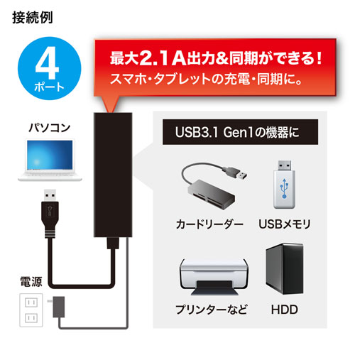 Usbハブ Usb3 1gen1 Usb3 0 急速充電 セルフパワー 4ポート ブラック Usb 3h420bk 通販ならイーサプライ