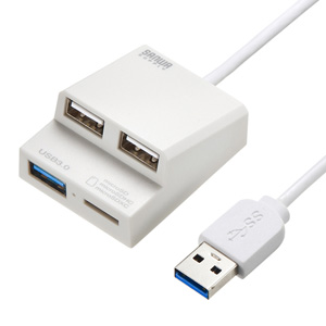 USB3.0+USB2.0コンボハブ(microSDカードリーダー付き・ホワイト)