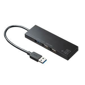 USB3.1+USB2.0コンボハブ(カードリーダー付き・3ポート・ブラック)