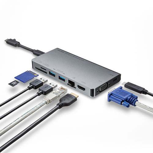 Usb Type C ドッキングハブ Vga Hdmi Lanポート Sdカードリーダー付き Usb 3tch13s 激安通販のイーサプライ