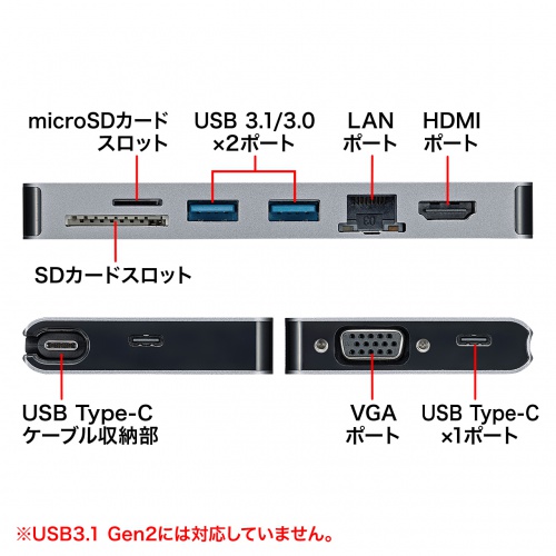 Usb Type C ドッキングハブ Vga Hdmi Lanポート Sdカードリーダー付き Usb 3tch13s 激安通販のイーサプライ