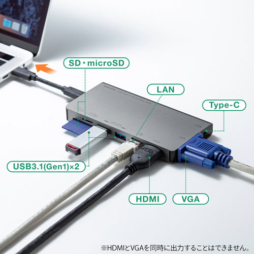Usb Type C ドッキングハブ Vga Hdmi Lanポート Sdカードリーダー付き Usb 3tch13s 激安通販のイーサプライ