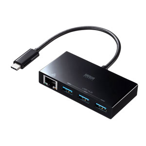 Type-C-ギガビットLANアダプタ(3ポート・USBハブ付き ・USB3.1 Gen1・バスパワー・ブラック)