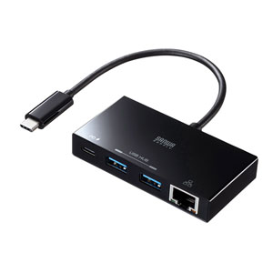Type-C-ギガビットLANアダプタ(3ポート・USBハブ付き・Type-C・USB3.1 Gen1・セルフパワー・バスパワー・ブラック)