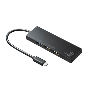 USB Type Cコンボハブ (カードリーダー付き・3ポート・ブラック)