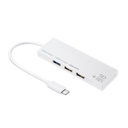 USB Type Cコンボハブ (カードリーダー付き・3ポート・ホワイト)