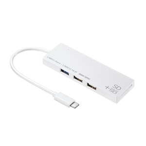 USB Type Cコンボハブ (カードリーダー付き・3ポート・ホワイト)