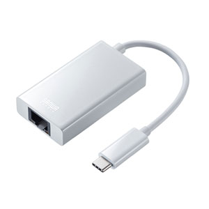 LANアダプタ(USB3.1 TypeC-LAN変換・USBハブ1ポート・ホワイト)